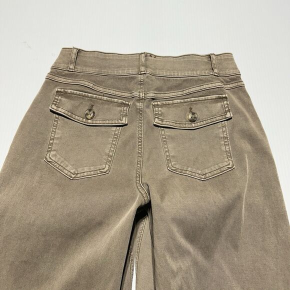 Spanx Stretch Twill Cropped Wide Leg Pant Womens M Tan High Rise Pull On - Picture 7 of 10